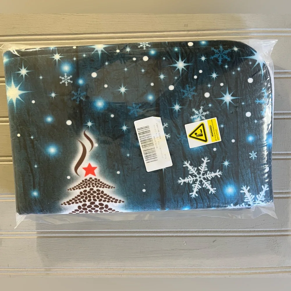 Festive Winter Holiday Snowflake Tree Design Bathroom Mat Christmas Blue NWT